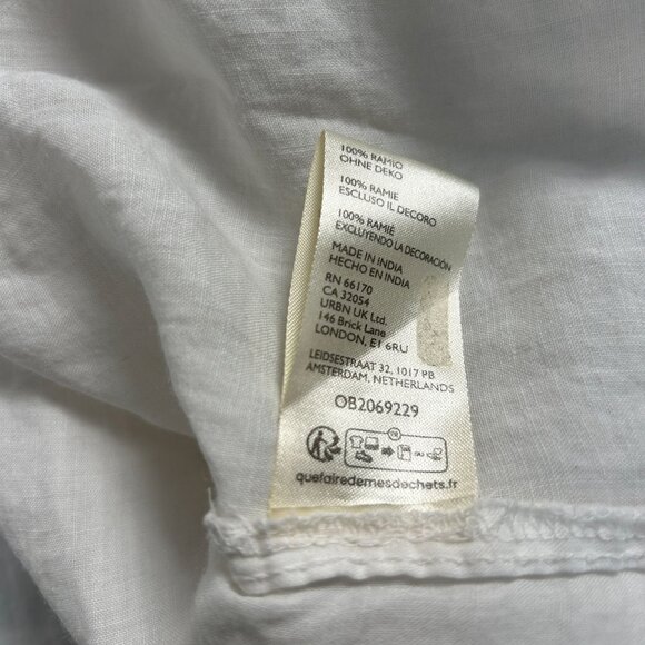 Maeve Womens White Oversized V-Neck Ruffle Trim Blouse Top Large Black Trim - Picture 5 of 10